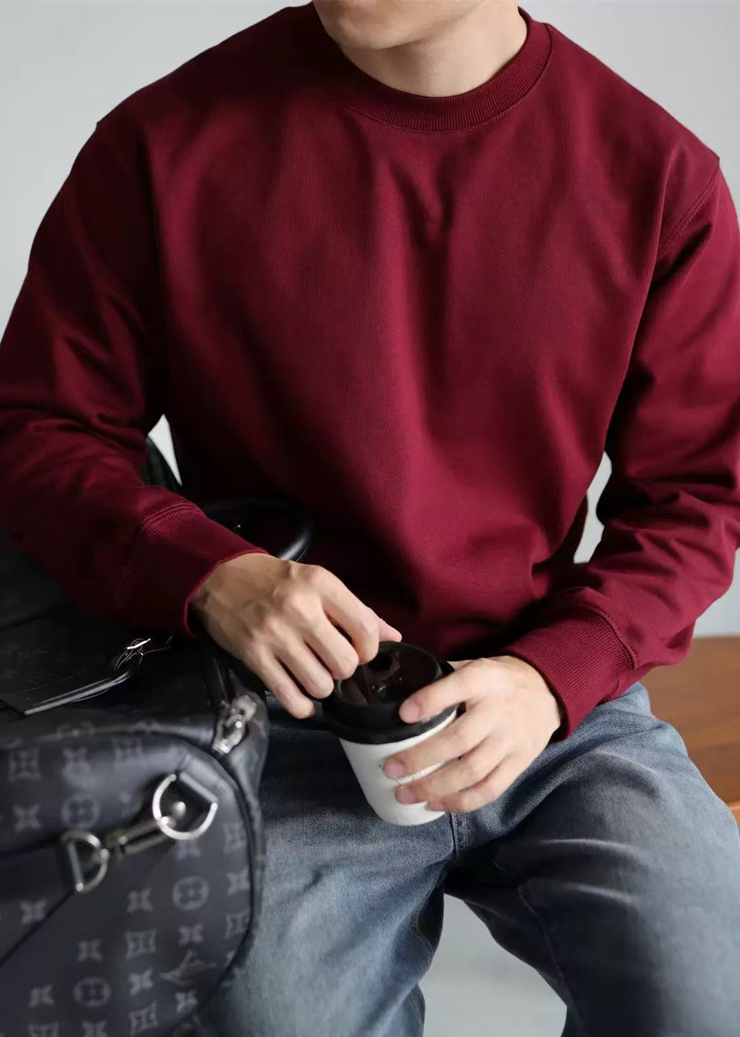 Men's Crew Neck T Shirt Cotton Blend Wine Red - OutfitLondon