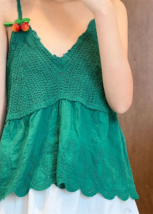 Women's Cotton Blend Tank Green Sleeveless - OutfitLondon