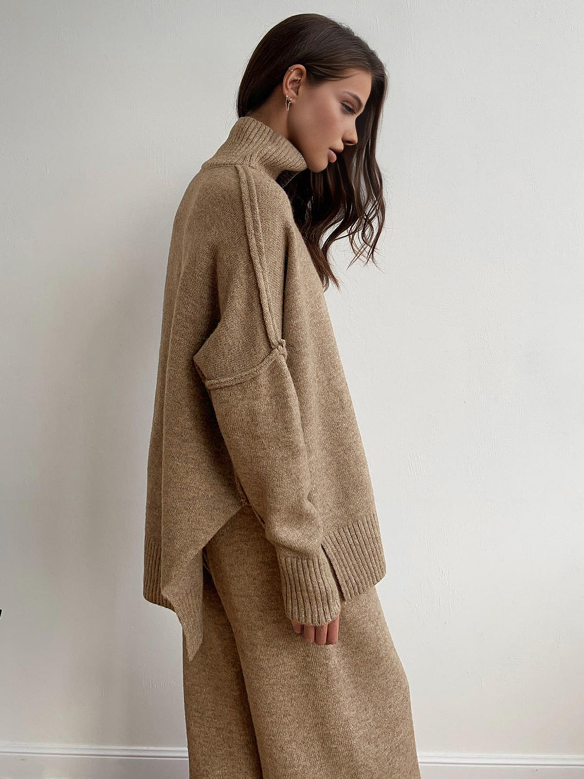 Cozy Women's Knitwear Turtleneck Jumpsuit Set