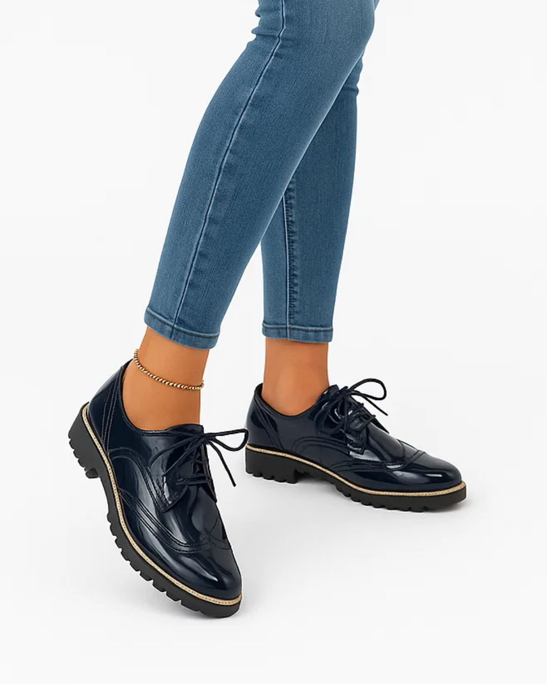 Women's Lace-Up Casual Shoes Shiny Black