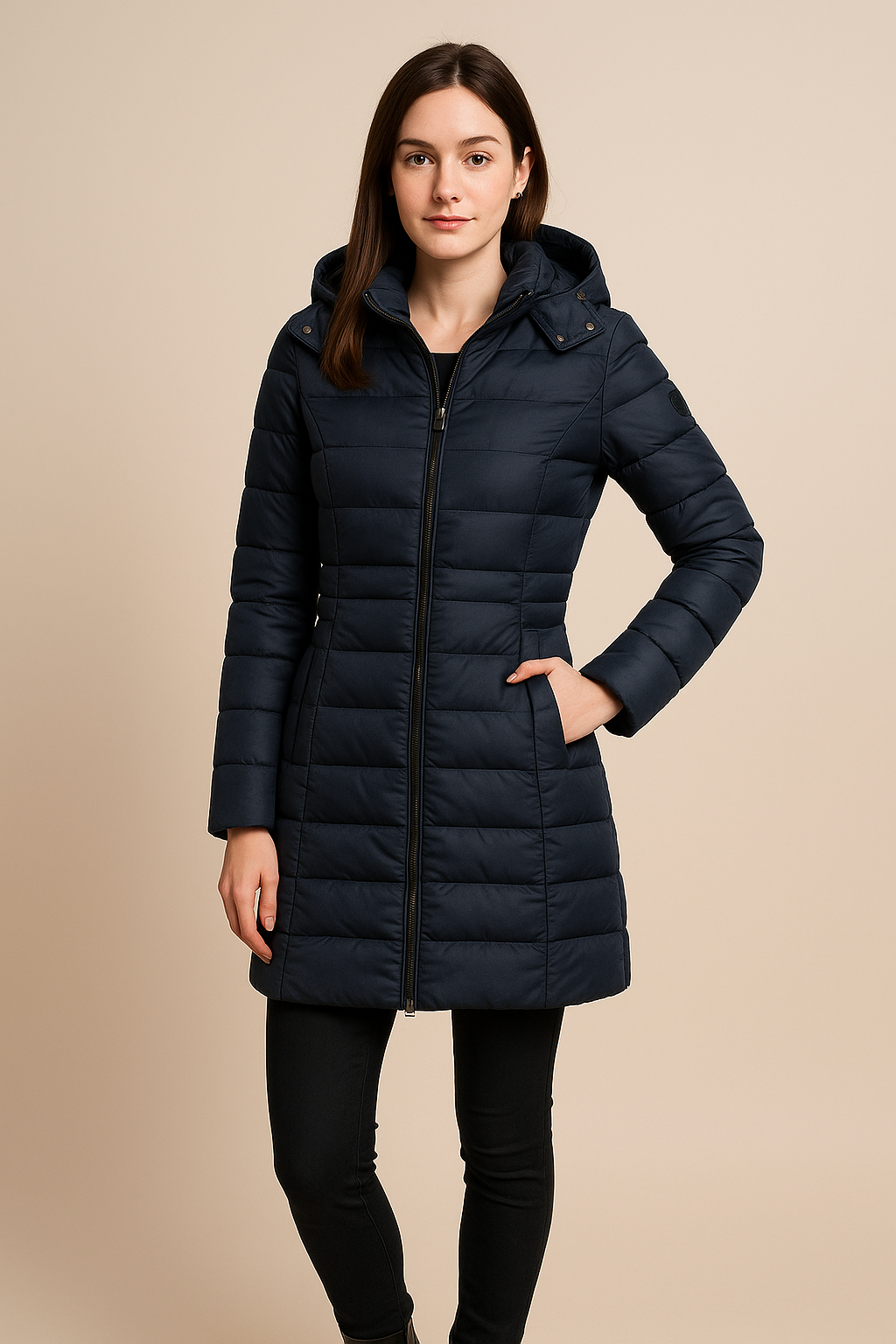 Women's Quilted Puffer Jacket Long Stainless Steel
