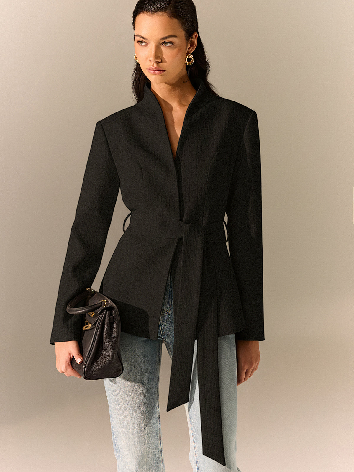 Classic Fit Belted Long Sleeve Jacket