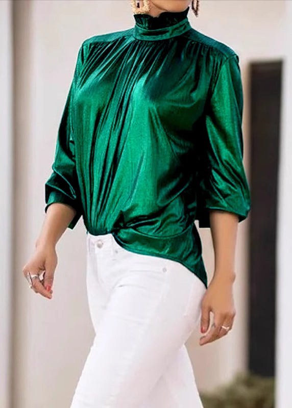 Women's Silk Velvet Turtleneck Green - OutfitLondon