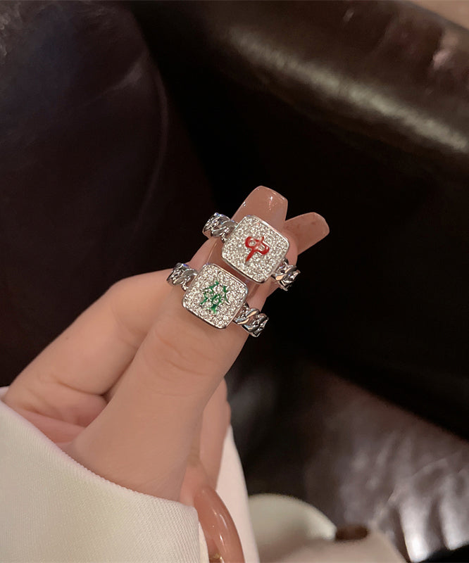 Women's Zirconium Mahjong Ring Set Two Piece Durable Shine - OutfitLondon