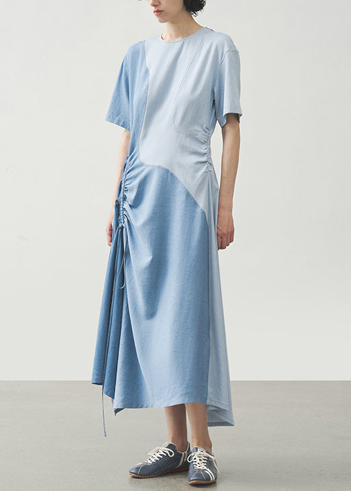 Women's Cotton Patchwork Dress Lightweight Round Neck - OutfitLondon
