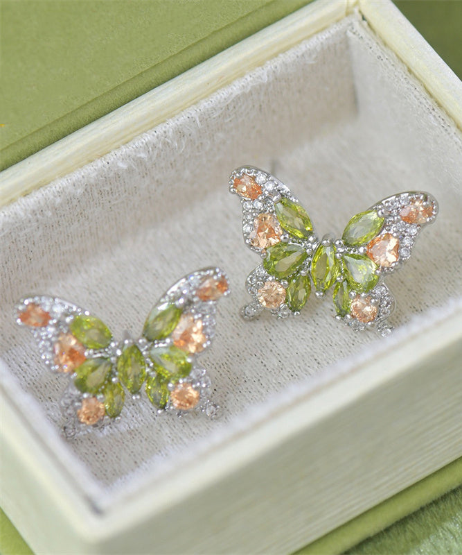 Women's Copper Earrings Light Green Gold Plated Zircon - OutfitLondon