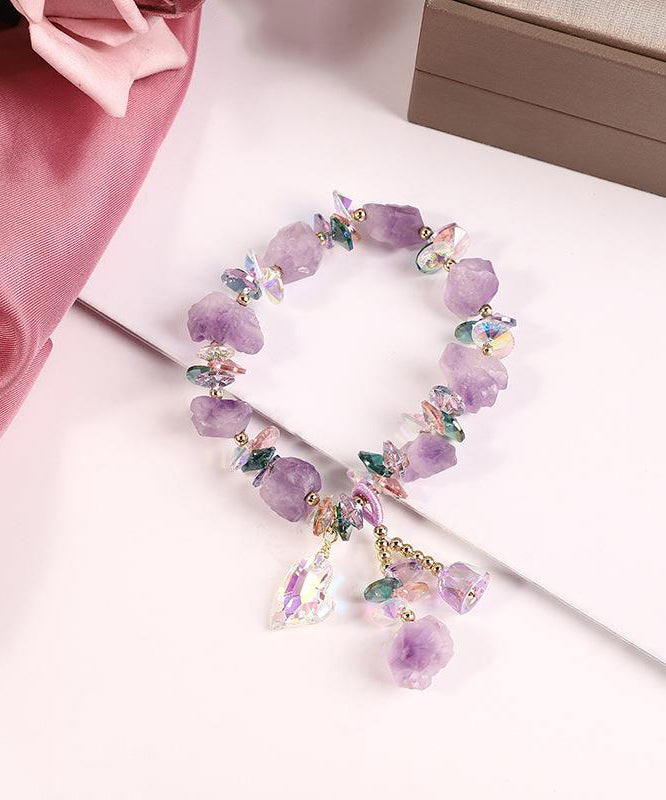 Women's Crystal Bead Charm Bracelet Light Violet 20cm - OutfitLondon