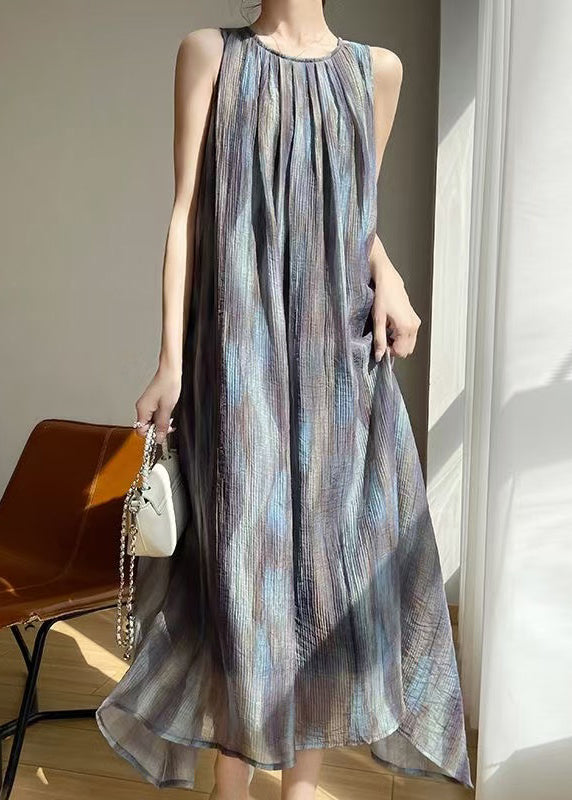 Women's Cotton Sleeveless Long Dress Belted Printed Lightweight - OutfitLondon