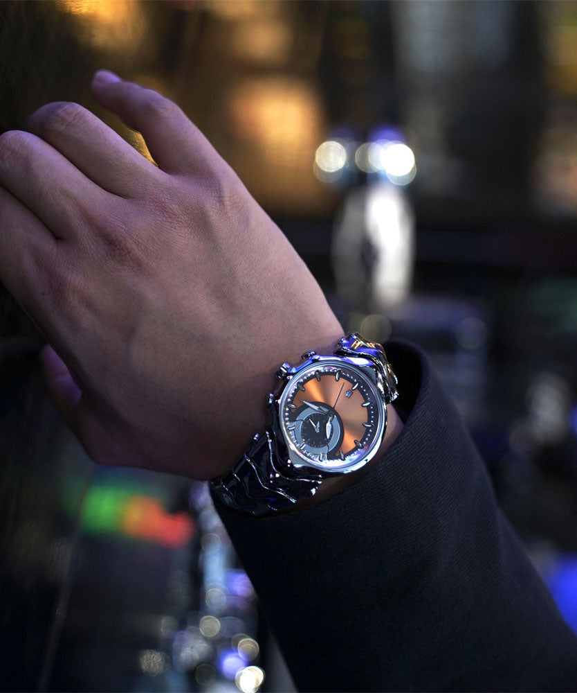 Orange Stainless Steel Unisex Watch Luminous Quartz Movement - OutfitLondon