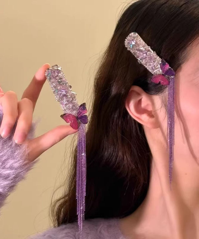 Women's Violet Hair Pin Alloy Zircon Butterfly Design - OutfitLondon