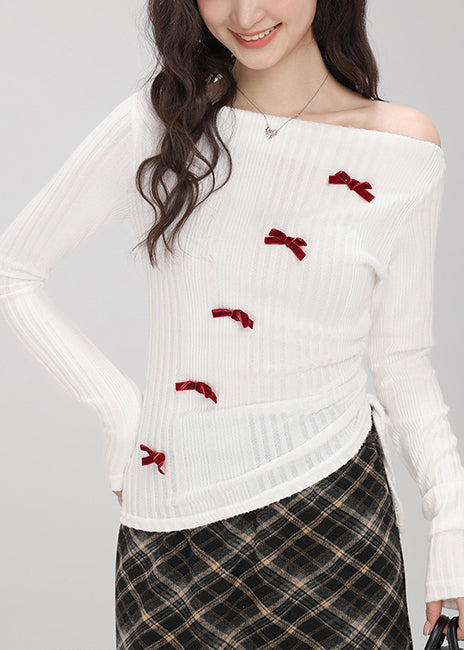 Women's Knit With Bow Tie And Drawstring White - OutfitLondon