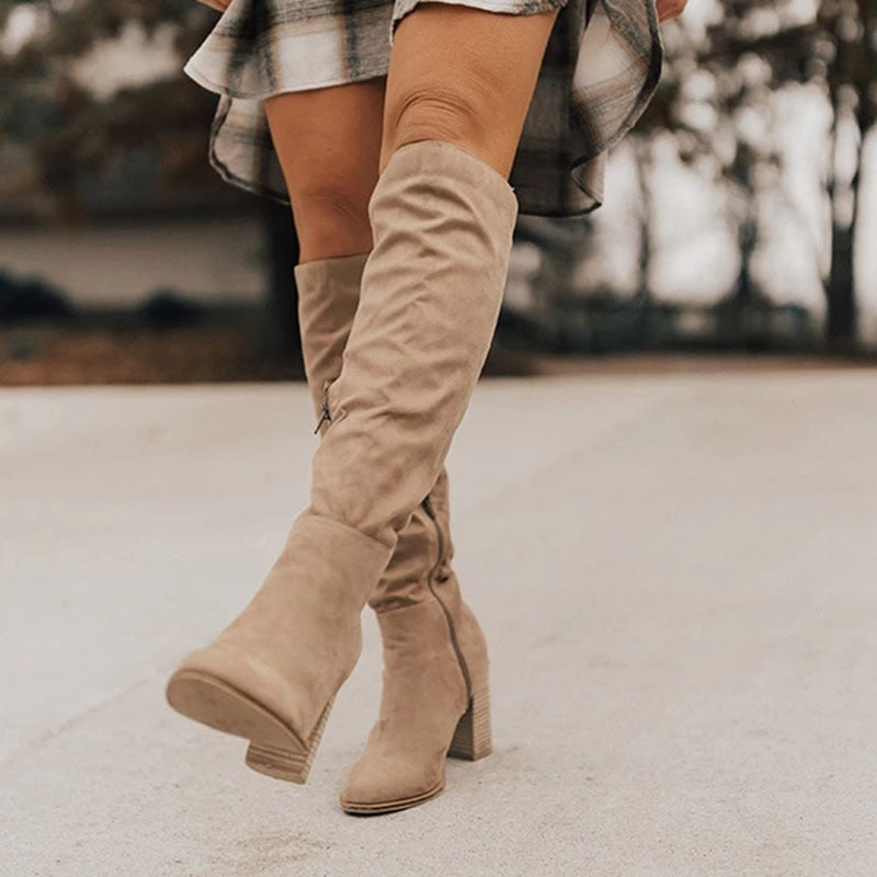 Elegant Black Suede Mid Calf Boots for Women
