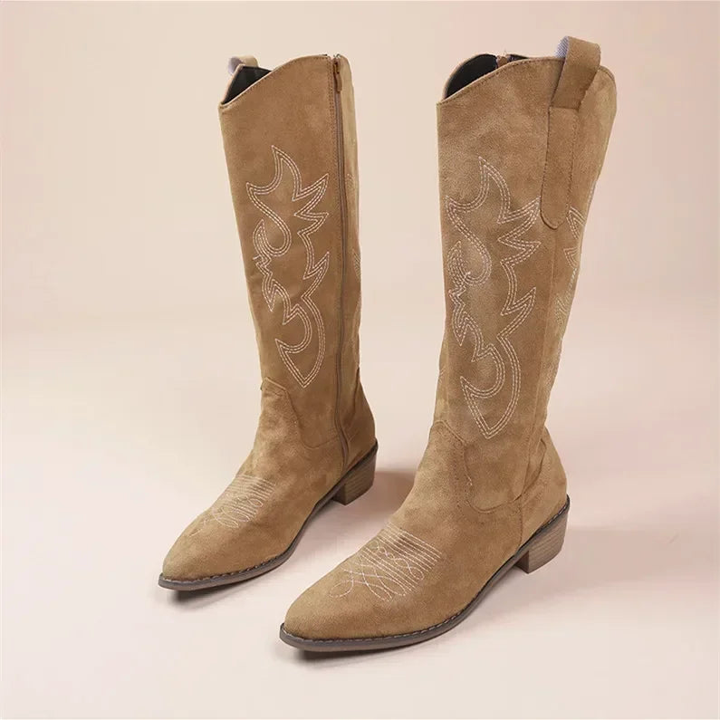 Fashionable Ladies Cowboy Boots with Decorative Low Heel