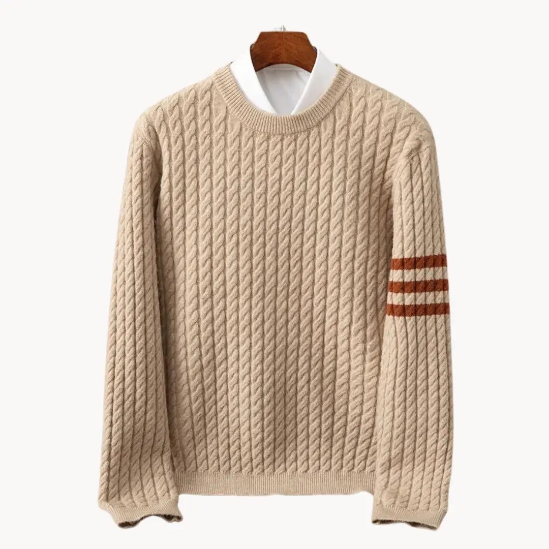 Thick Crew Neck Knit Sweater with Ribbed Cuff
