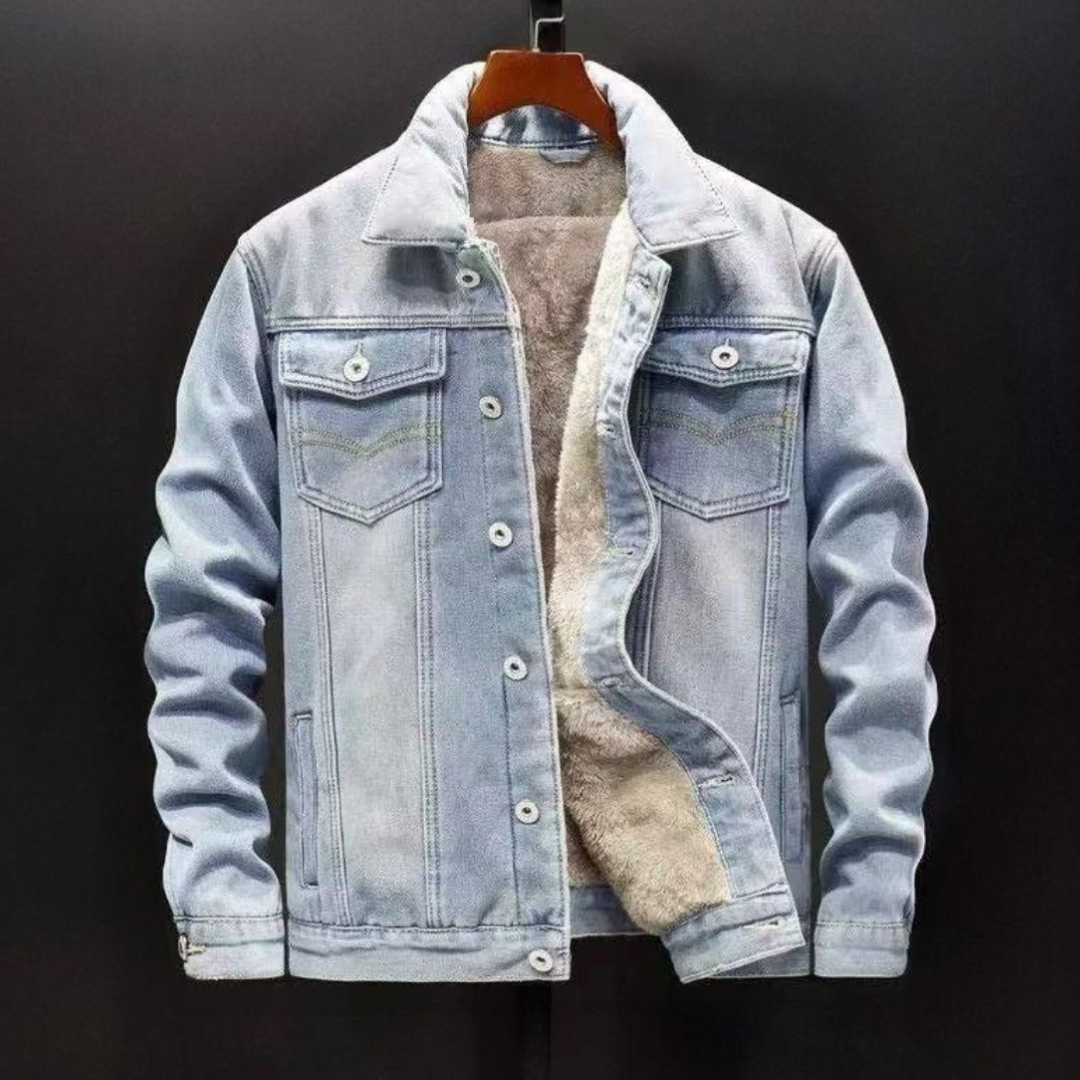 Men's Fleece Lined Denim Jacket Heavyweight Button Up