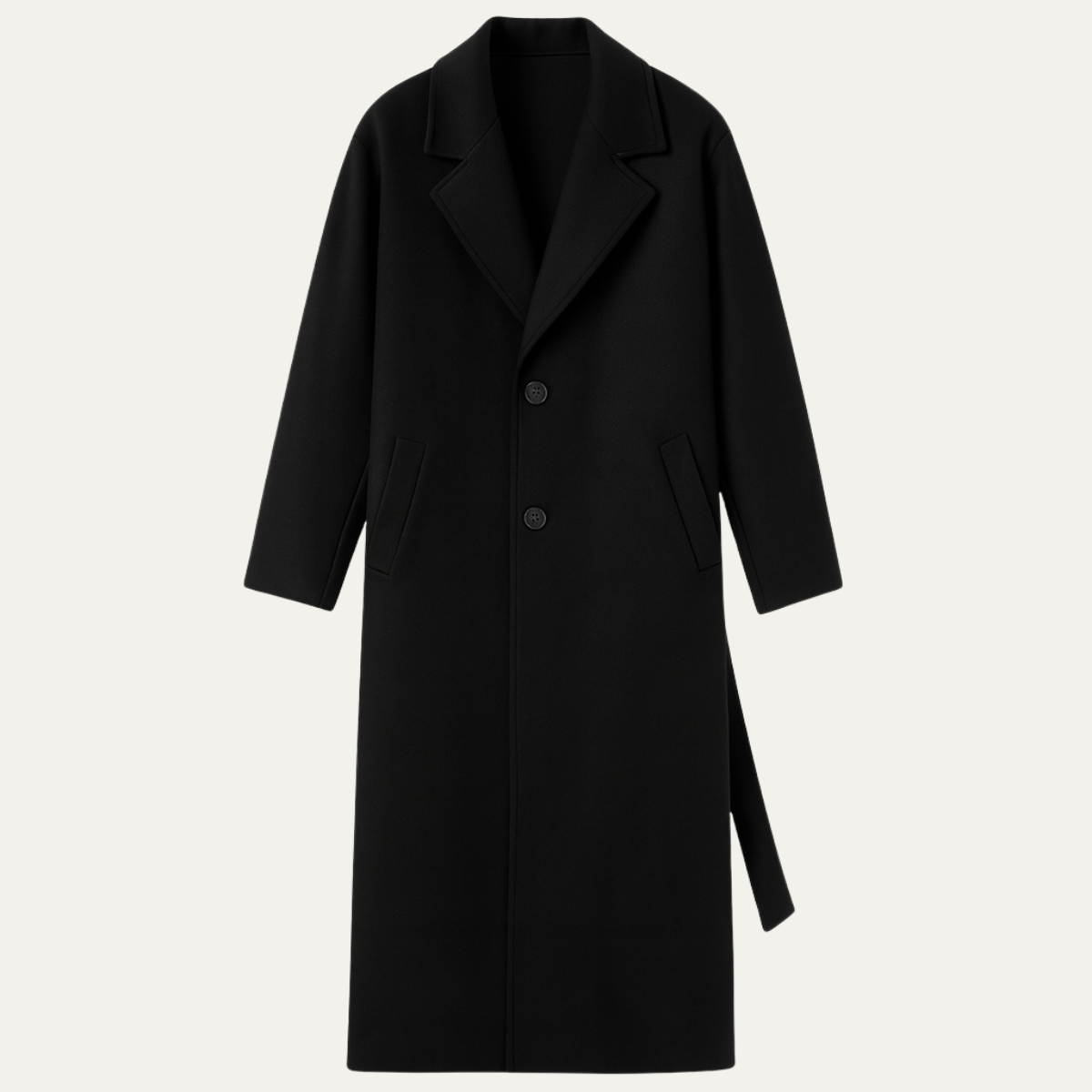 Classic Mens Wool Overcoat with Waist Belt