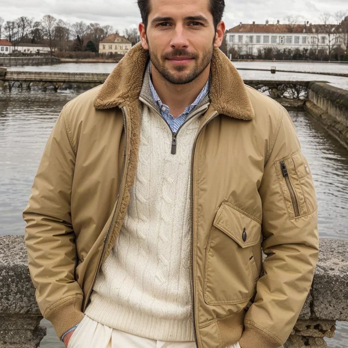 Warm Fleece Lined Leather Bomber Jacket