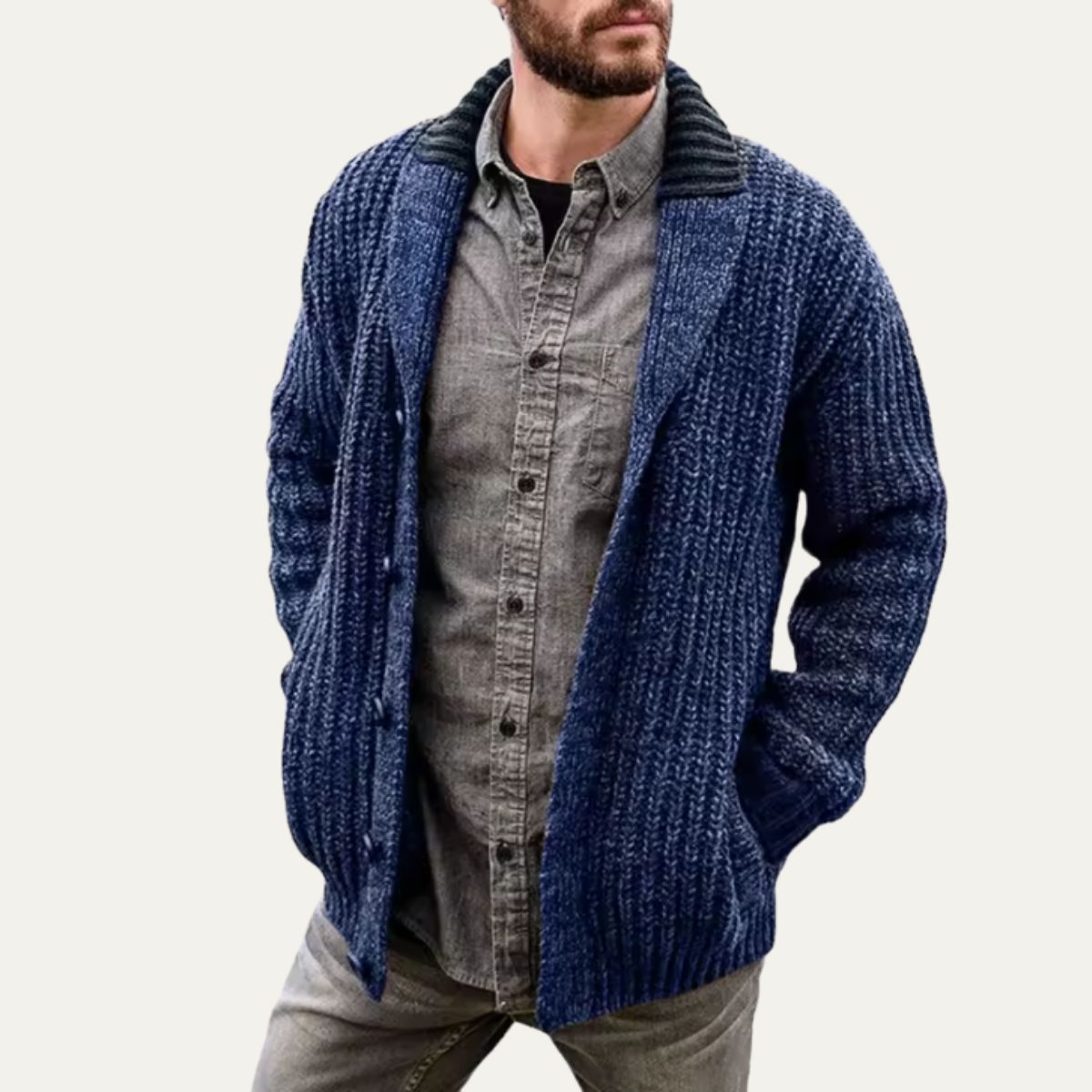 Thick Knit Crew Neck Sweater Cardigan