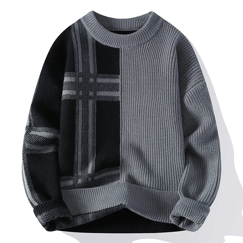 Trendy Mixed Pattern Crew Neck Sweater