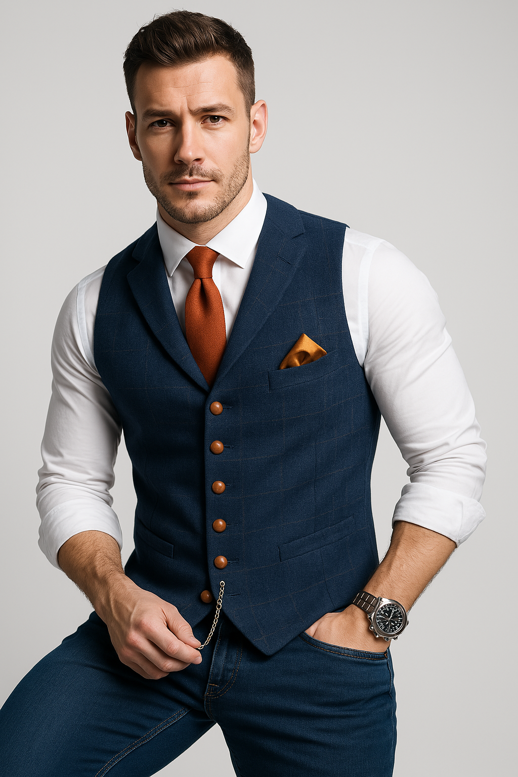 Classic Plaid Mens Vest - Tailored Notch Lapel Waistcoat