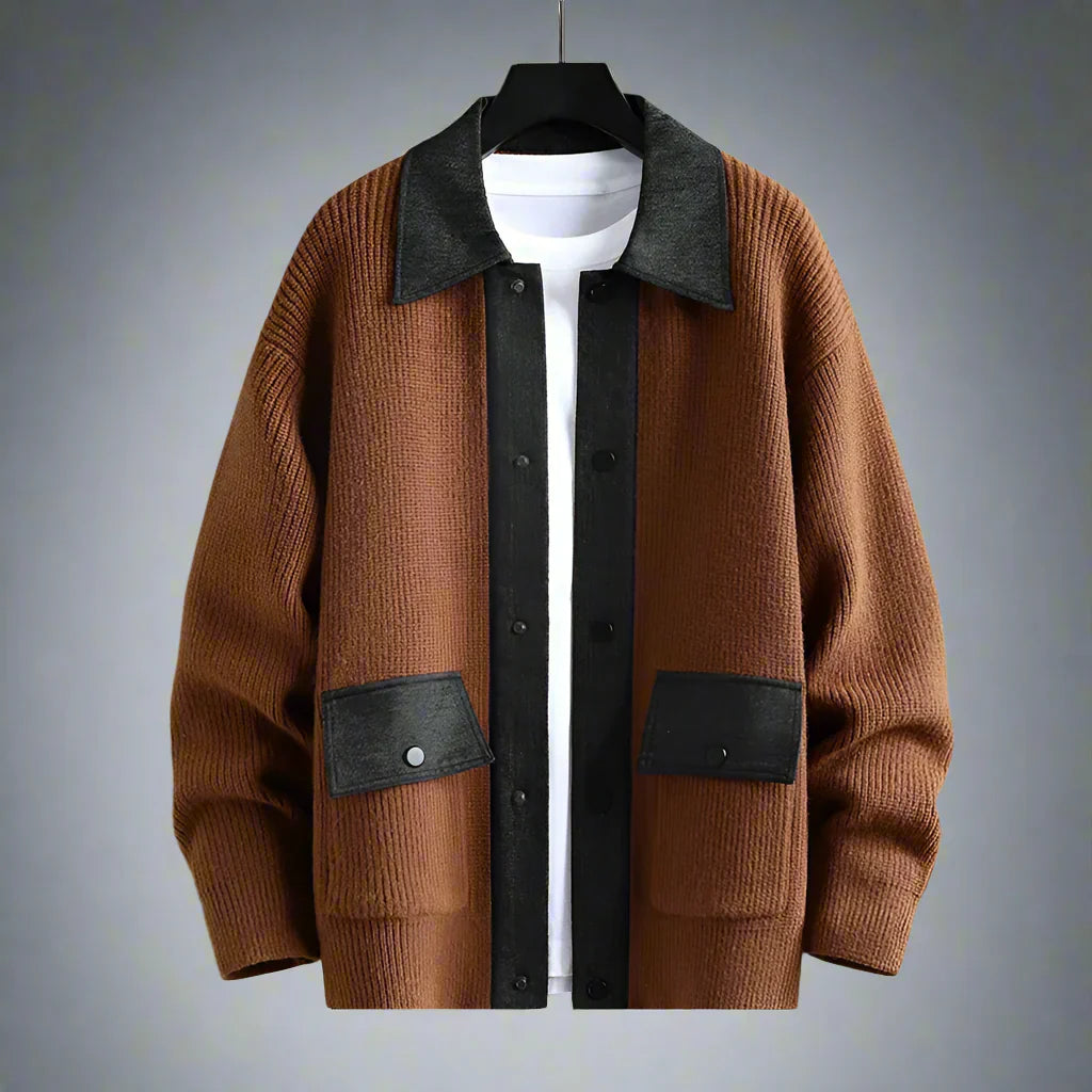 Men's Classic Dual Color Crew Neck Cardigan