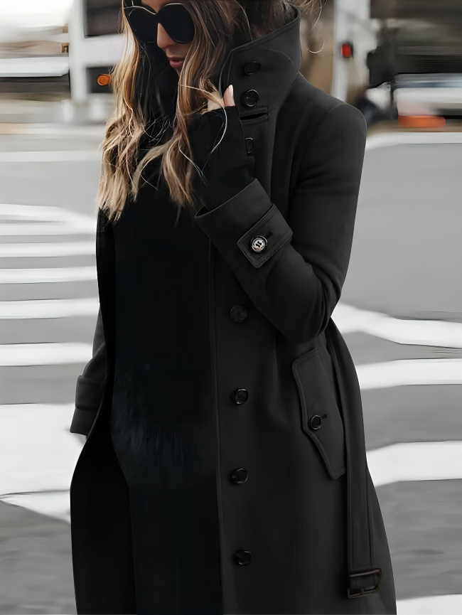 Classic Tall Women's Coat with Faux Fur Hood and Belt