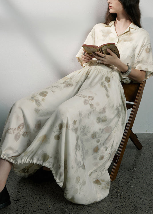 Women's Cotton Two-Piece Beige Print Set - OutfitLondon