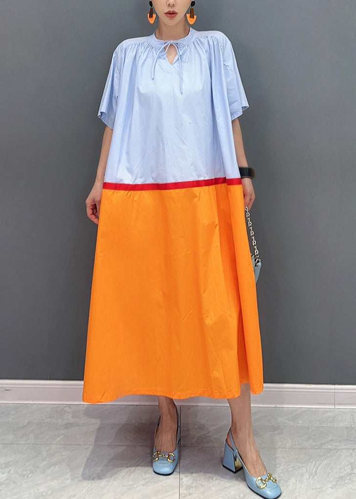 Women's Cotton Maxi Dress Colorblock Patchwork Oversized - OutfitLondon