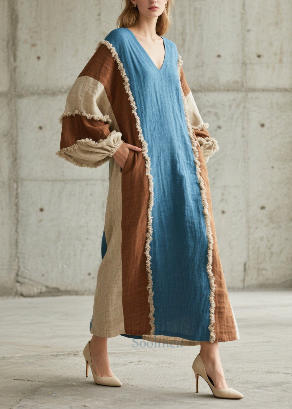 Women's Oversized Faux Fur Dress Autumn Patchwork - OutfitLondon
