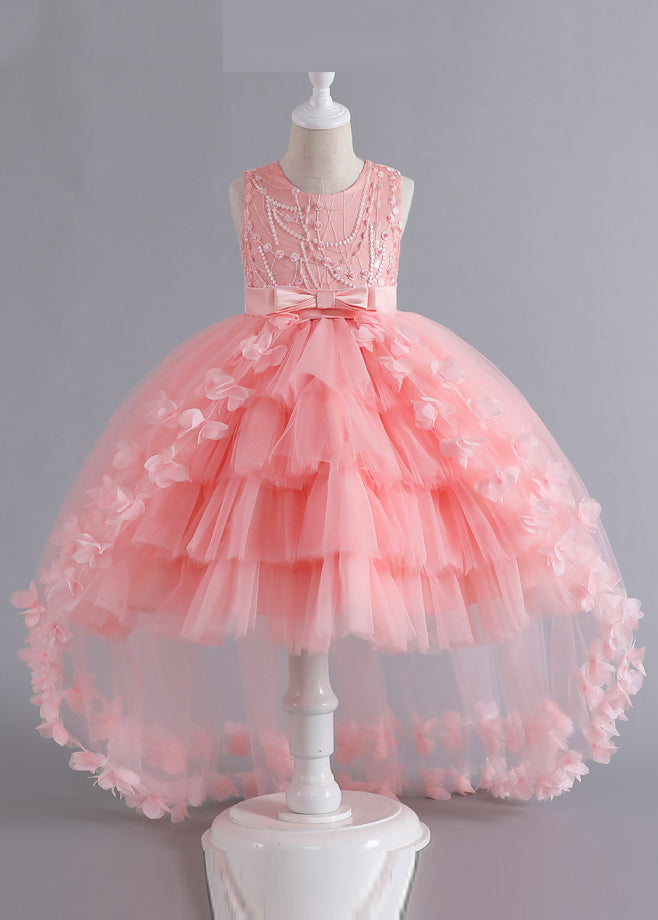 Girls Sleeveless Tulle Dress Rose Floral Party Wear - OutfitLondon