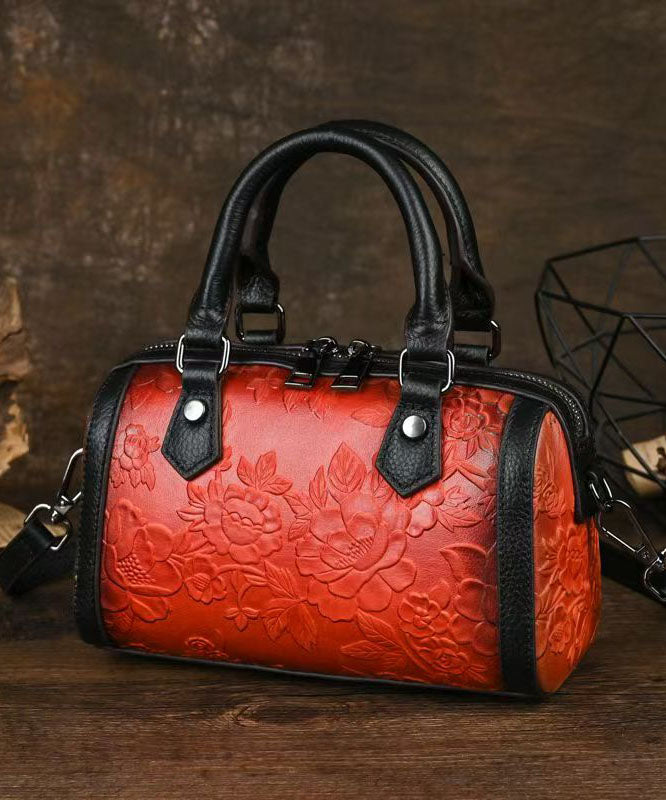 Women's Red Leather Tote Bag With Interior Pockets - OutfitLondon