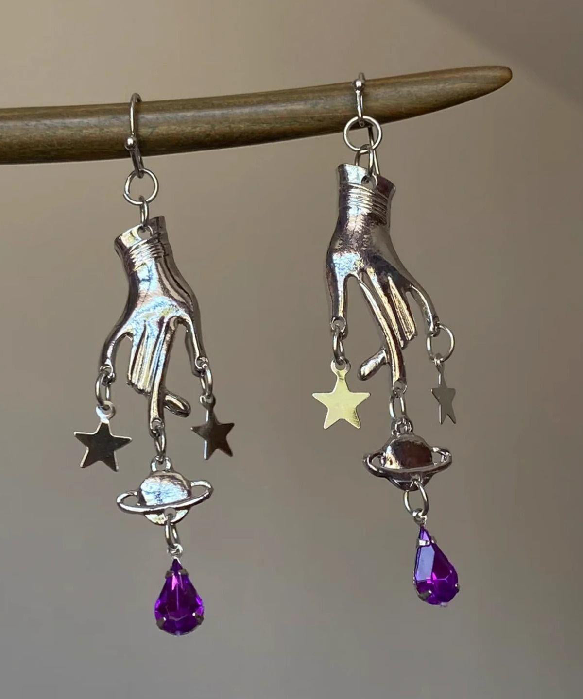 Women's Crystal Dangle Earrings Stainless Steel Star Design - OutfitLondon