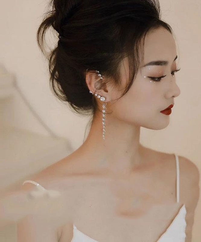 Sterling Silver Dangle Earrings Sparkling Zircon For Women - OutfitLondon