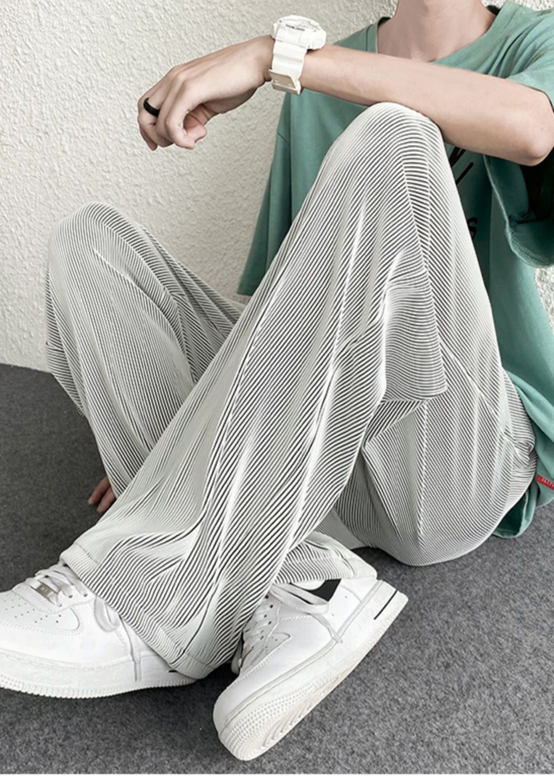 Men's Oversized Striped Pants Comfort Fit Silver - OutfitLondon