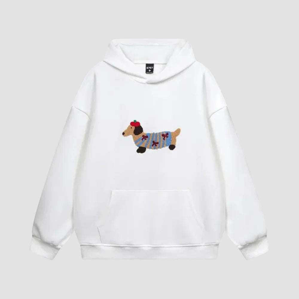 Relaxed Fit Funny Dog Graphic Hoodie