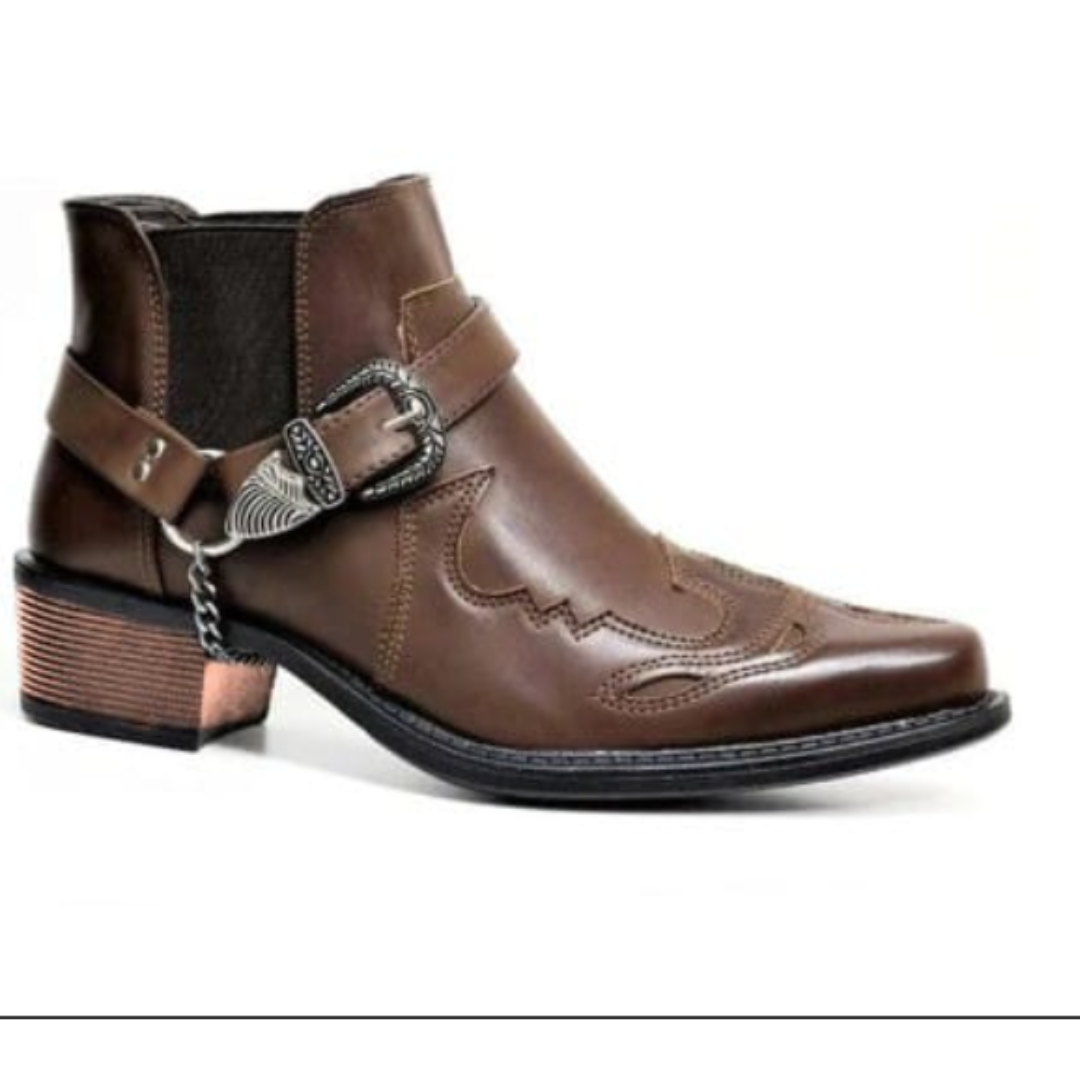 Tough Leather Western Ankle Boots
