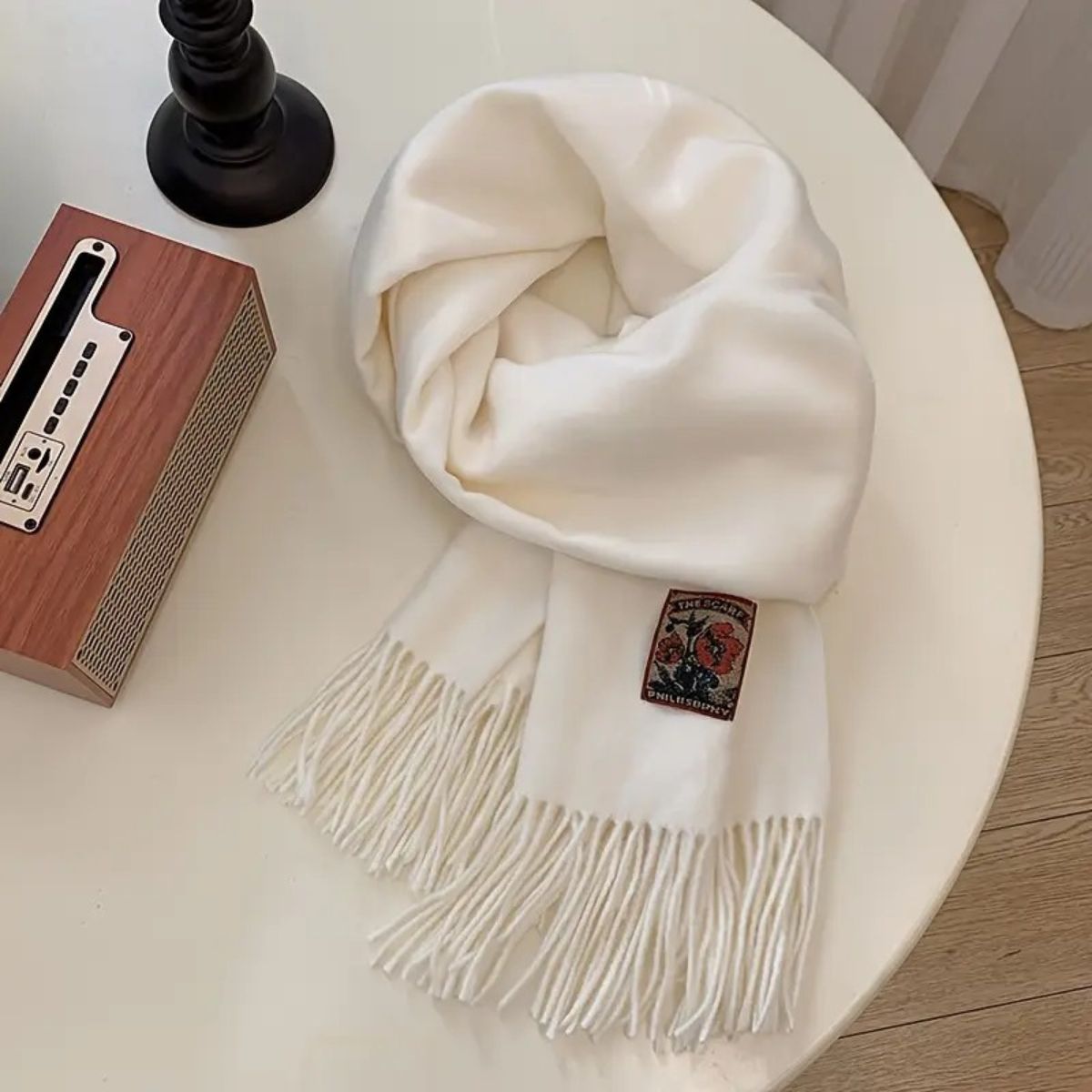Luxury Men's White Cashmere Scarf
