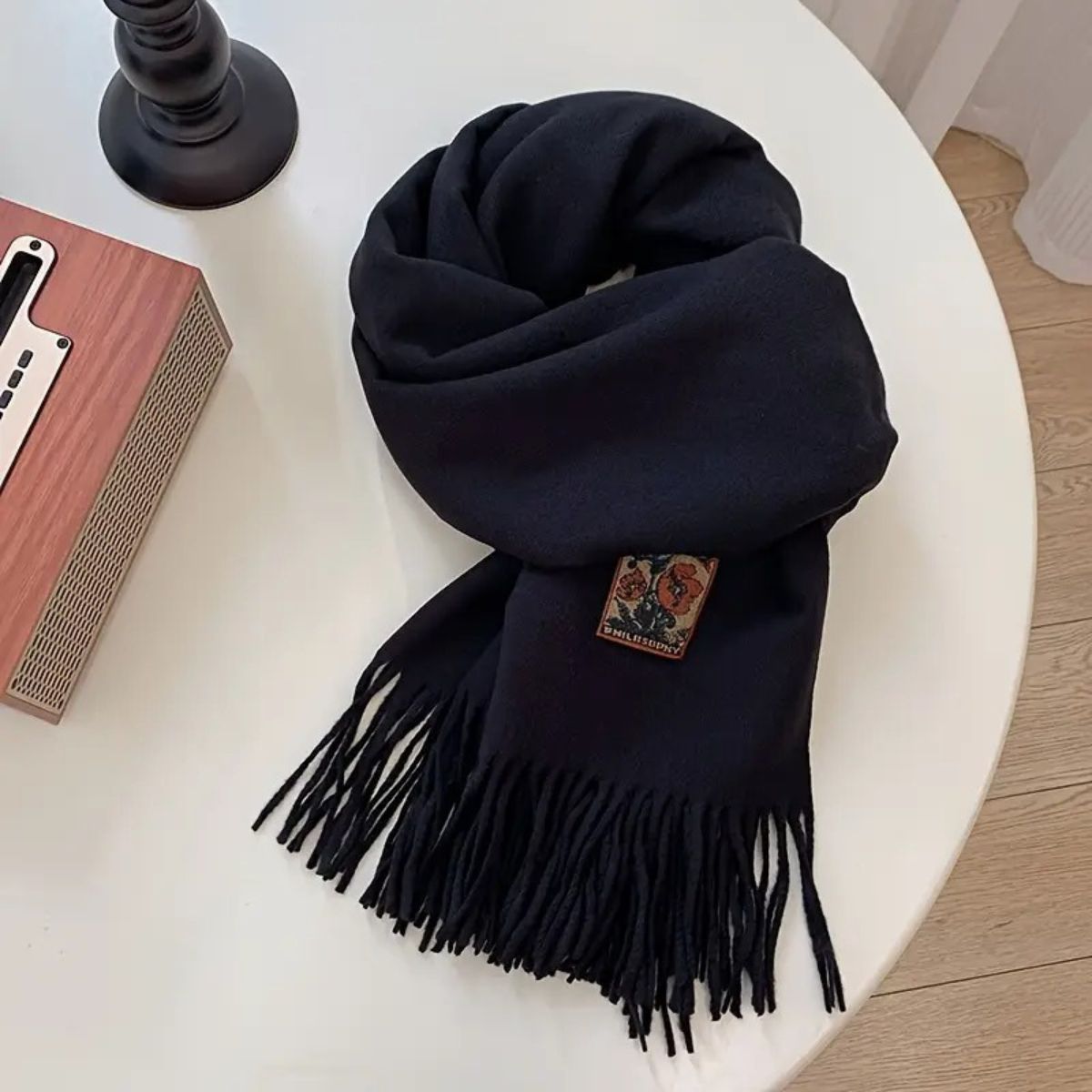 Soft Black Men's Cashmere Wool Scarf