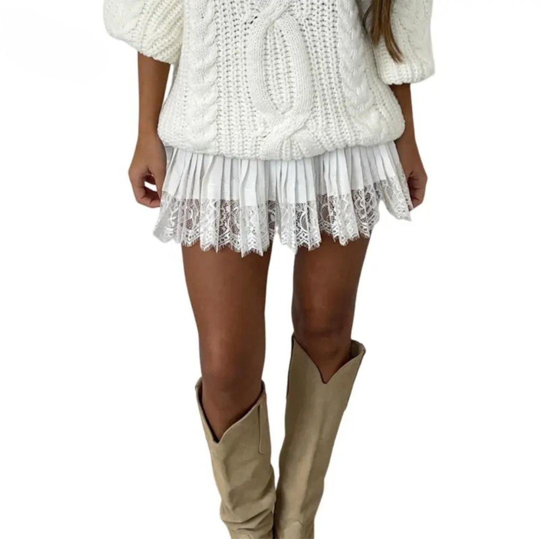 Flirty Pleated Mini Skirt with Lace Trim