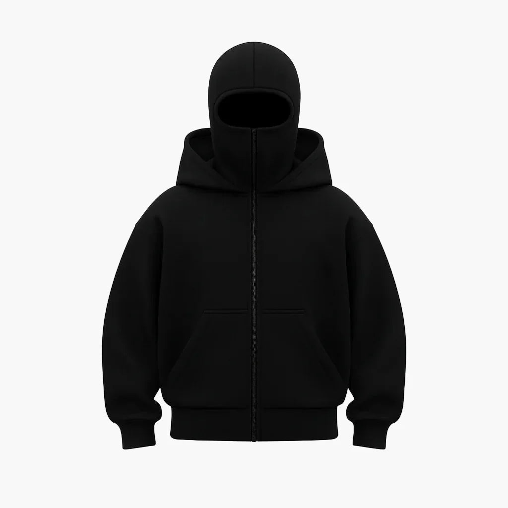 Unisex Zip Hoodie Balaclava Black