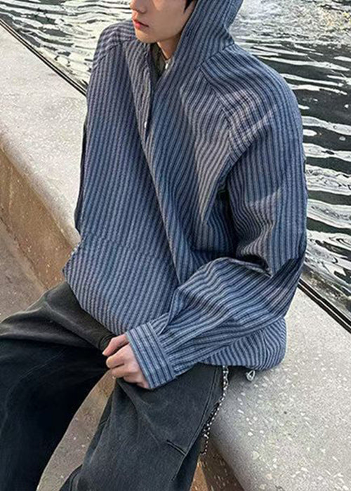 Men's Striped Cotton Hooded Shirt Breathable Comfort - OutfitLondon
