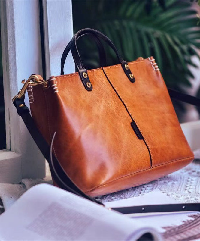 Brown Leather Tote Bag Large Durable Zip Closure - OutfitLondon