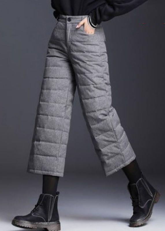 Women's Down Puffer Shorts Gray High Waist With Pockets - OutfitLondon