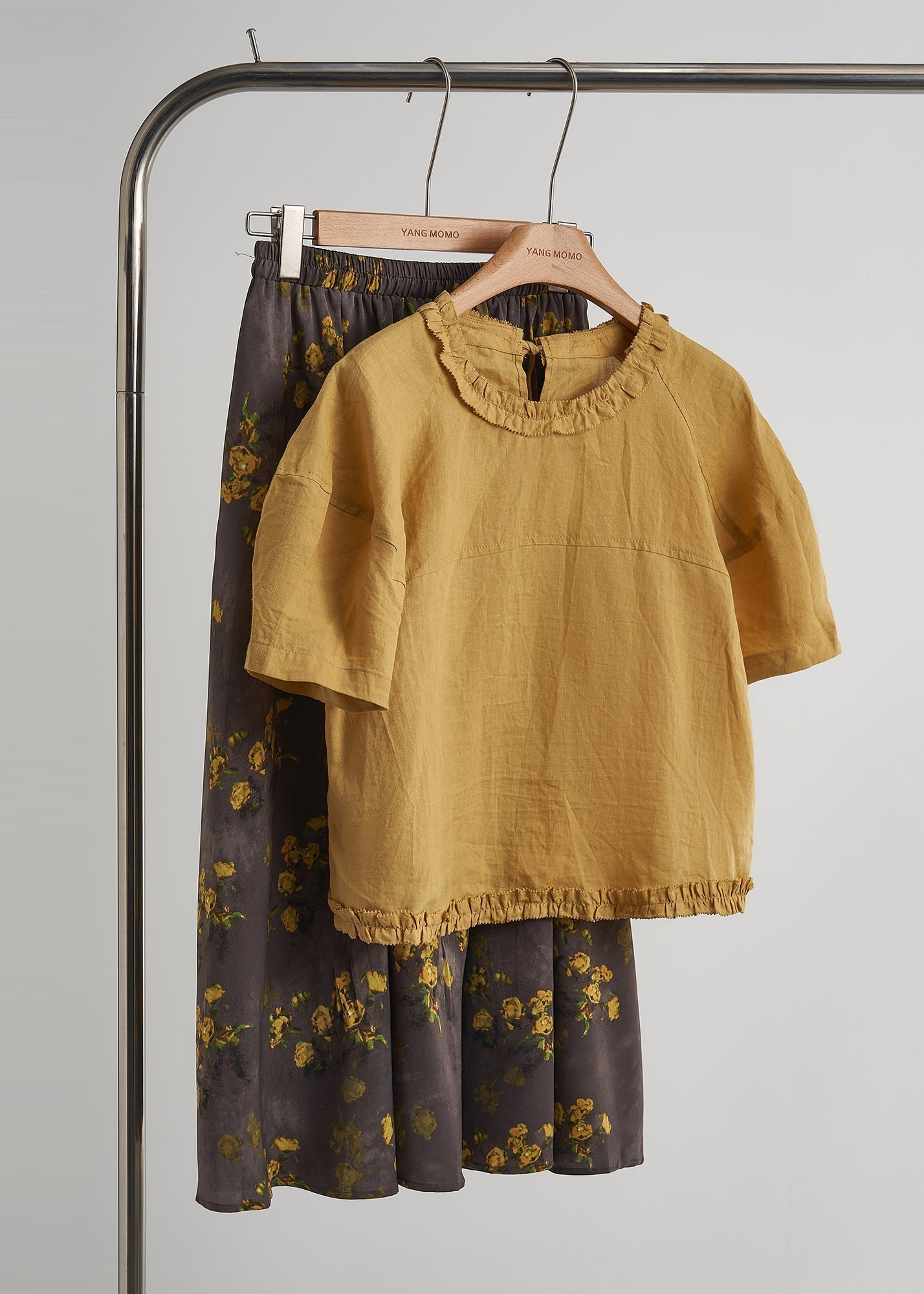 Women's Cotton Two-Piece Ruffle Set Vintage Yellow - OutfitLondon