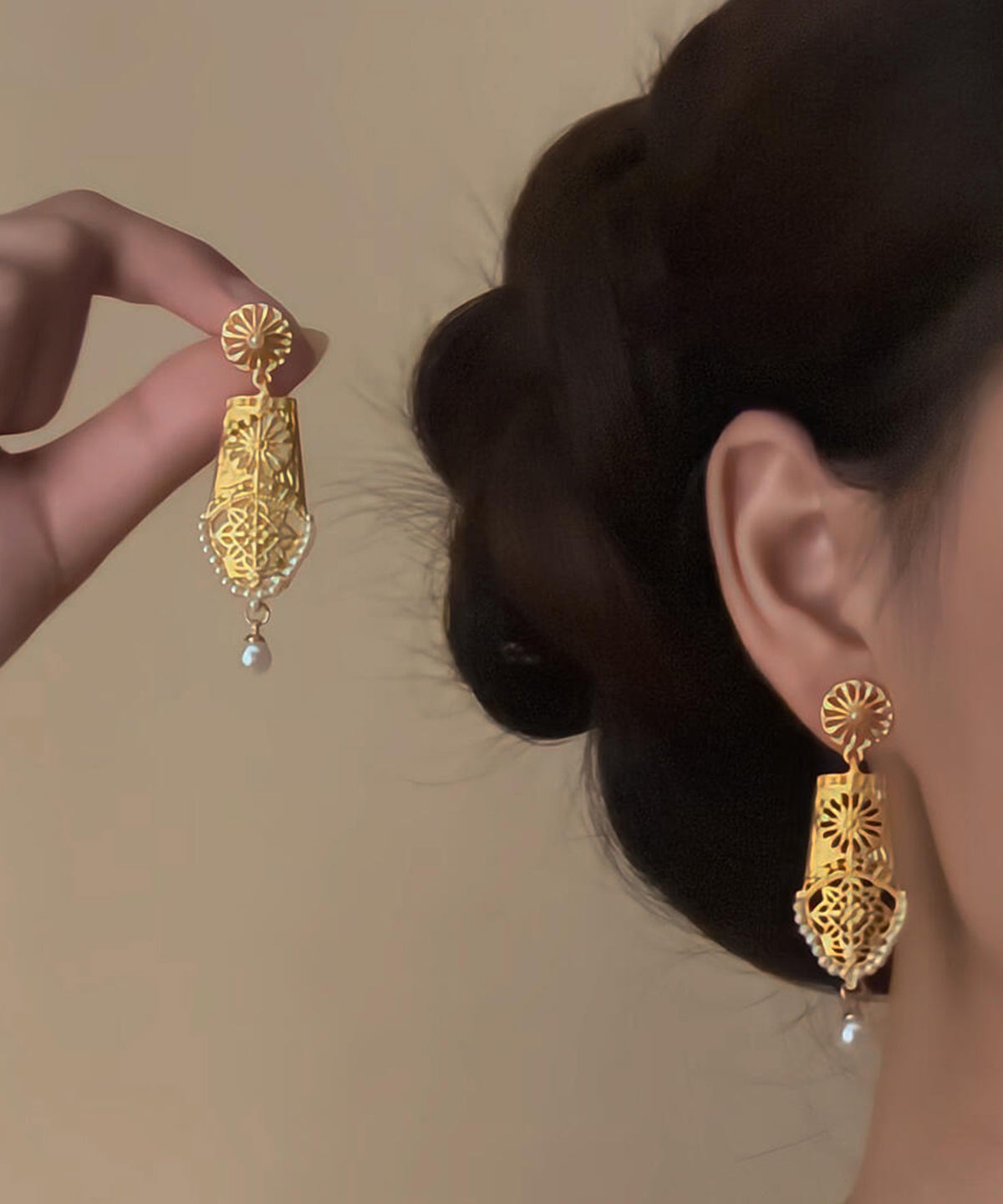 Women's Yellow Gold Plated Earrings Sterling Silver Pearl Drop - OutfitLondon