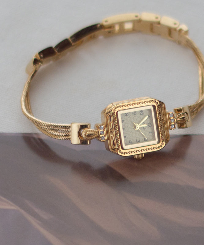 Women's Gold Stainless Steel Square Watch Zircon Chain - OutfitLondon