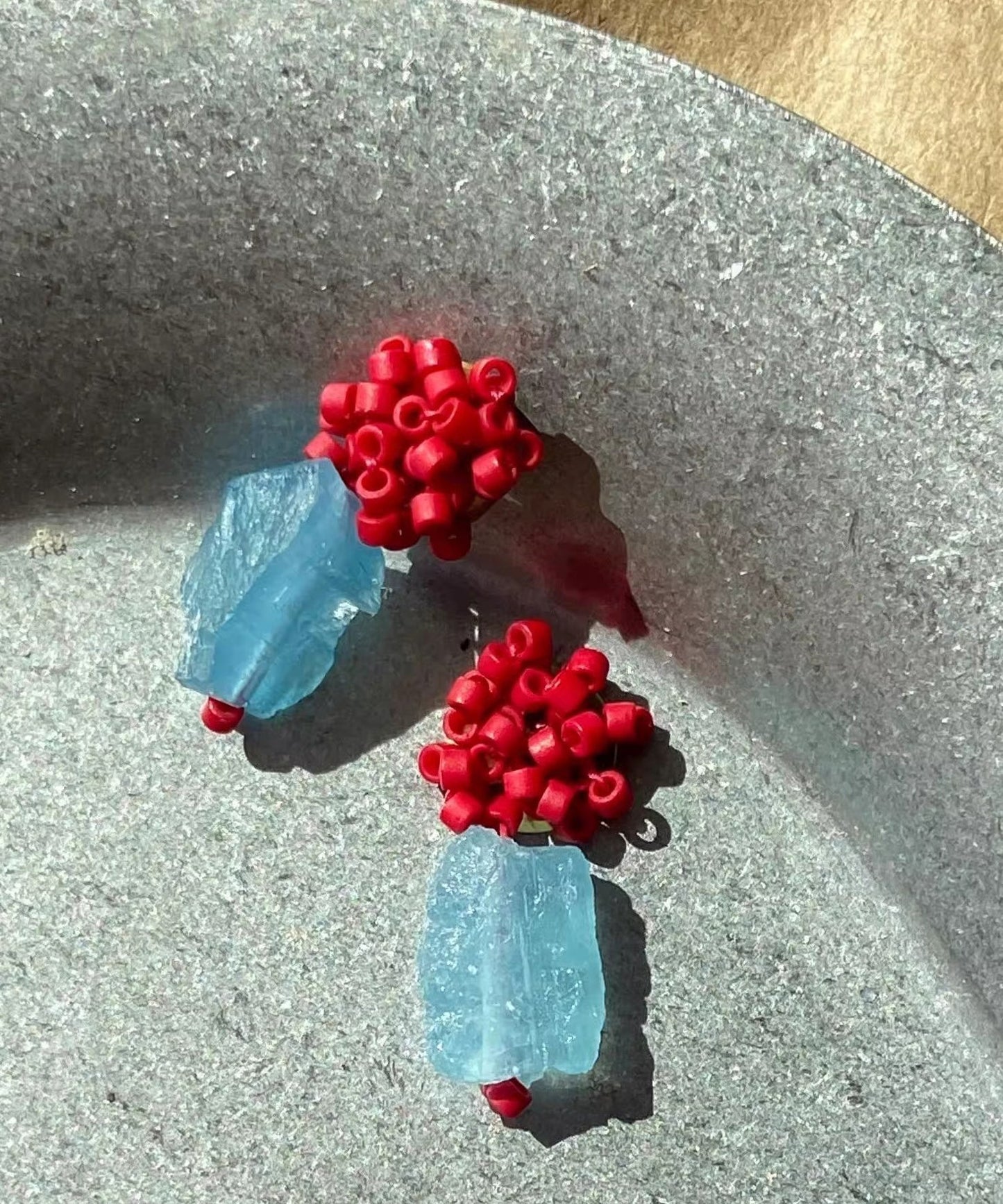 Women's Red Alloy Earrings Raspberry Gemstone Beads - OutfitLondon