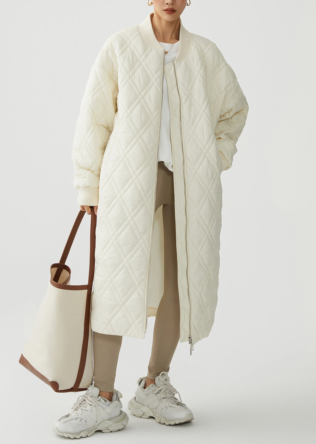 Women's White Plaid Parka Warm Cotton Lined - OutfitLondon