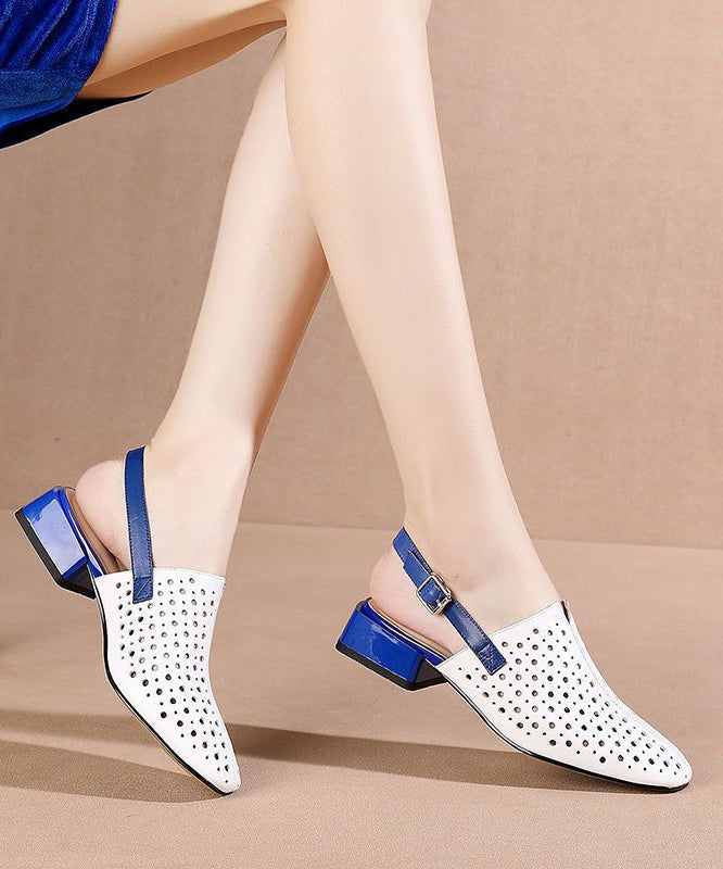 Women's White Cowhide Sandals Pointed Toe 3cm Heel - OutfitLondon