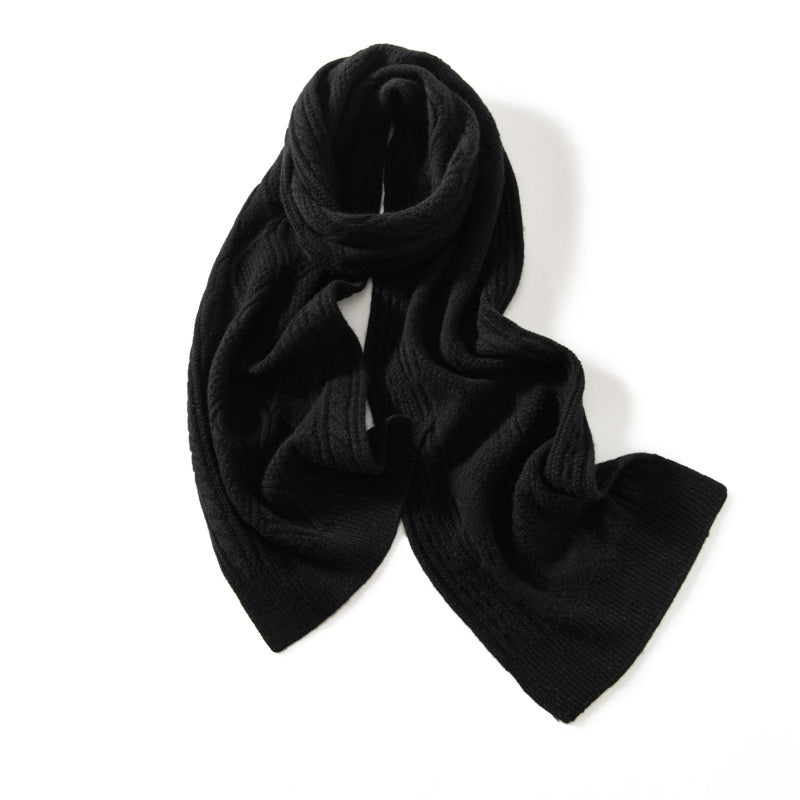 Soft Cable Knit Wrap Scarf with Ribbed Trim